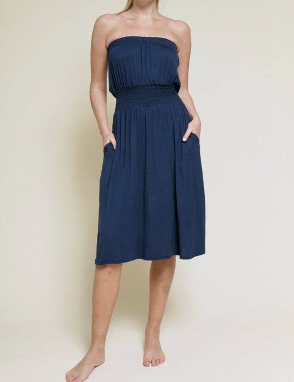 Ramy Brook Bamboo Tube Dress Knee Length Womens XS Blue